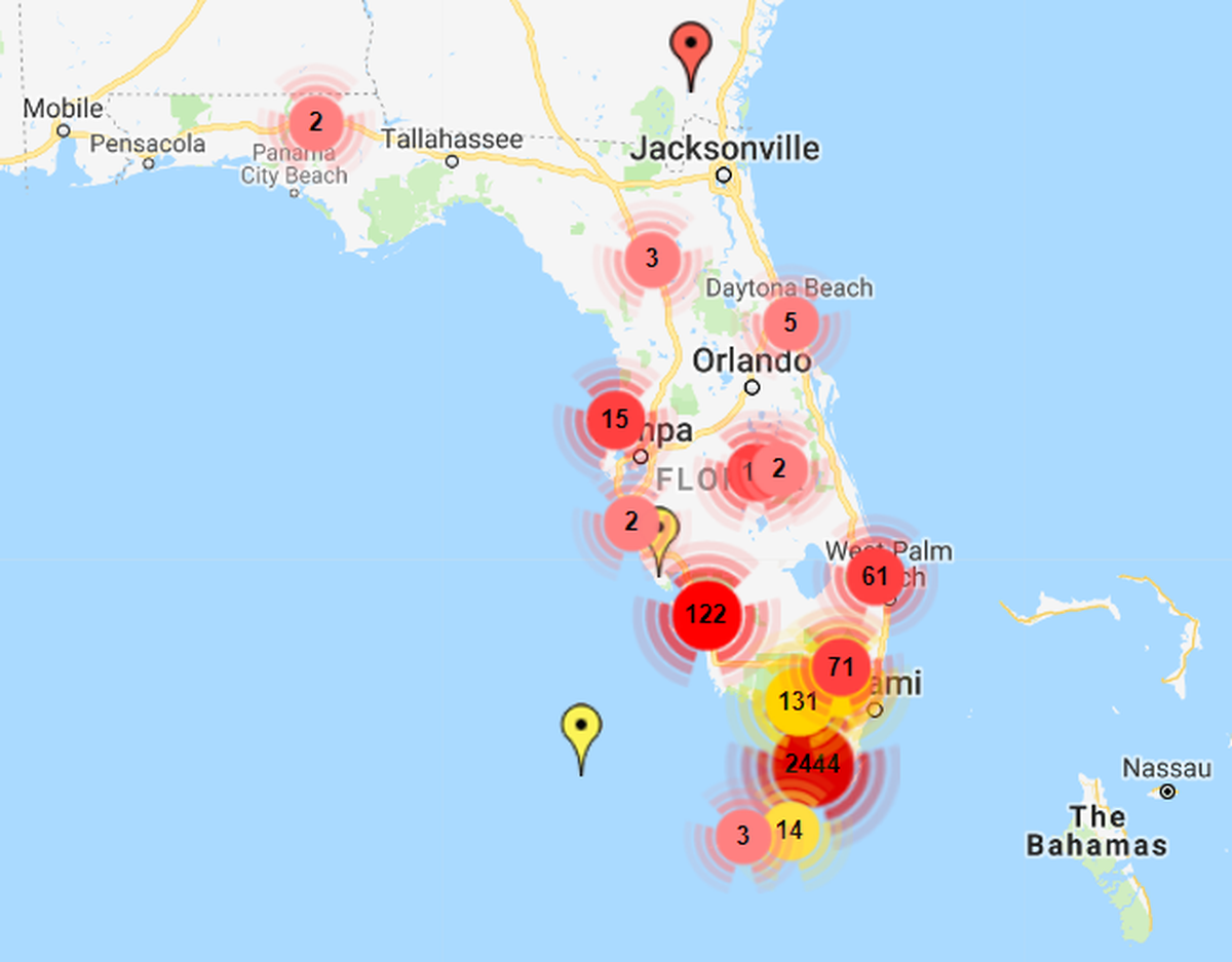 More than 2,700 invasive pythons have been reported across Florida, according to an invasive species tracking map developed by the University of Georgia. In South Florida, the snakes have established wild breeding populations while those spotted elsewhere are likely escaped pets. Source: EDDMaps.