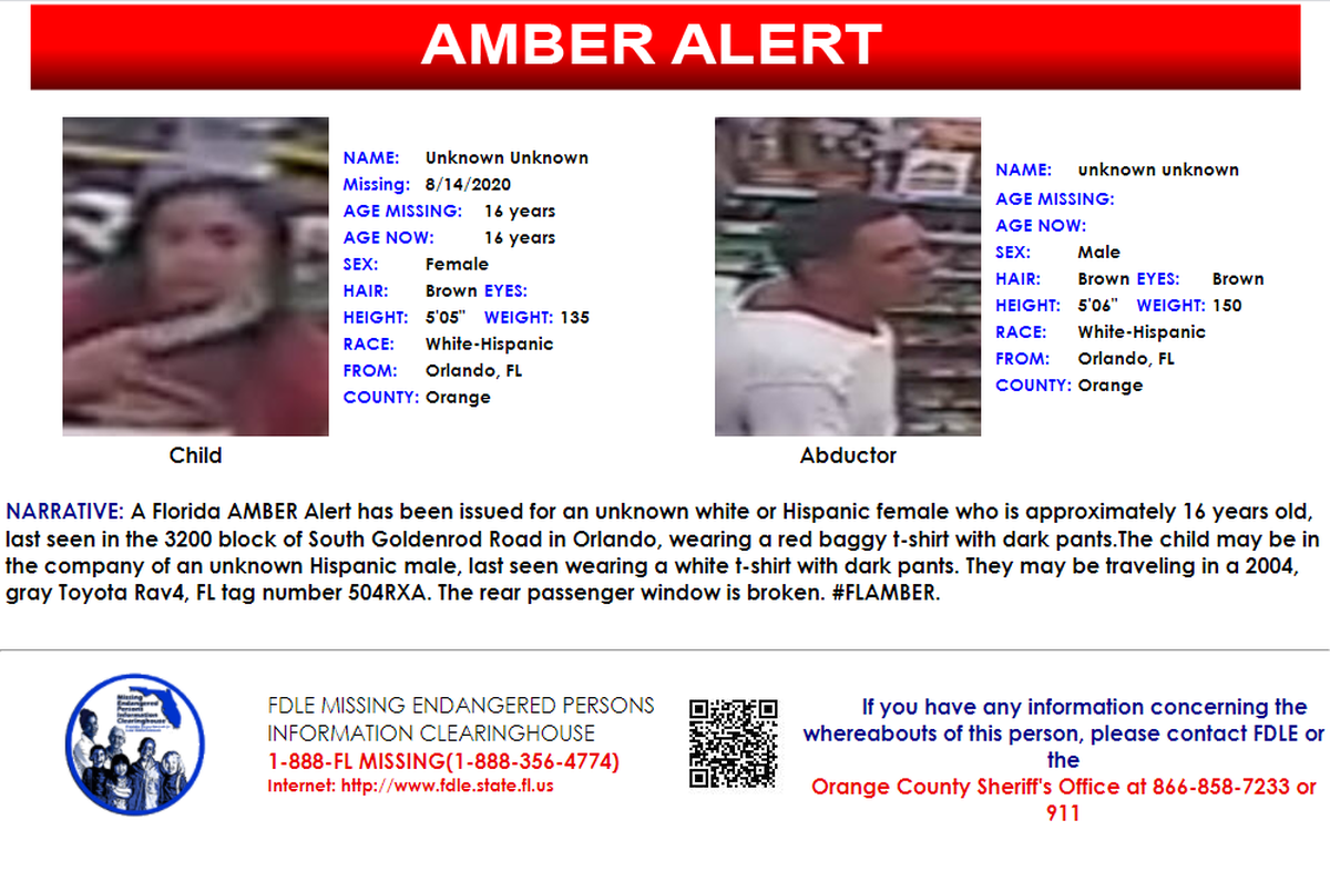An Amber Alert was issued Friday for a 16-year-old girl from Orlando who is believed to be endangered, according to the Florida Department of Law Enforcement.