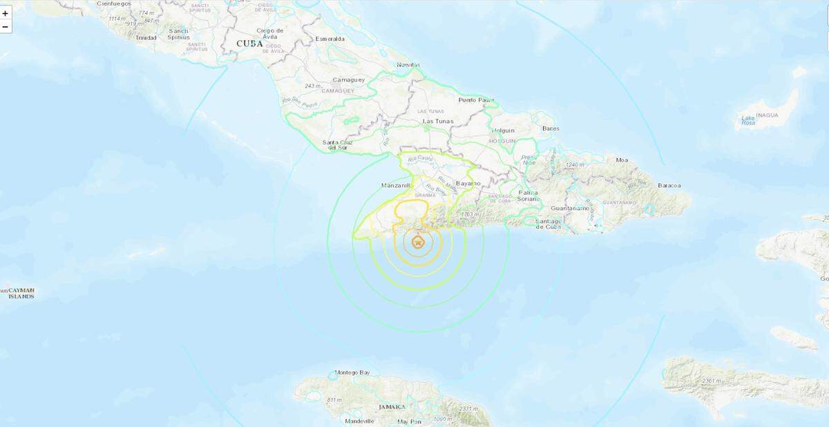 Sitio del terremoto que afectó a Cuba el domingo. Crédito: Servicio Geológico de EE. UU.