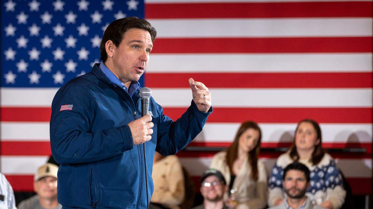 Florida Governor DeSantis speaks during a town hall at LaBelle Winery on Tuesday, Jan. 17, 2024, in Derry, New Hampshire. After placing second in the Iowa Caucuses, DeSantis faces an uphill climb in the New Hampshire primary.