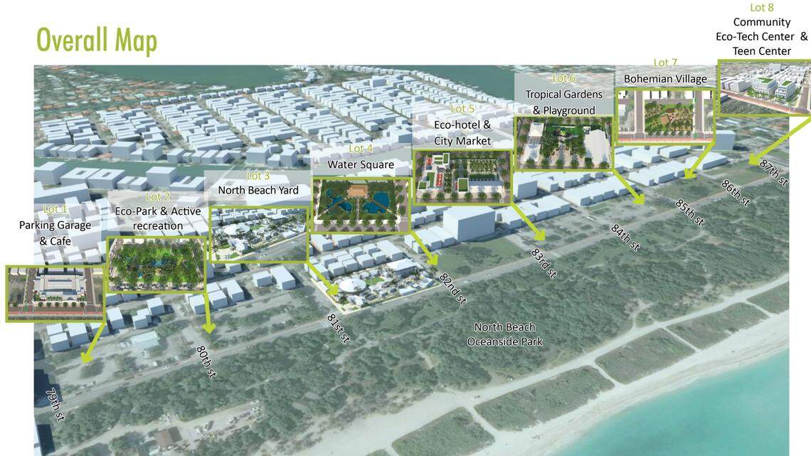 A preliminary proposal for West Lots, eight city-owned lots along Collins Avenue in North Beach.