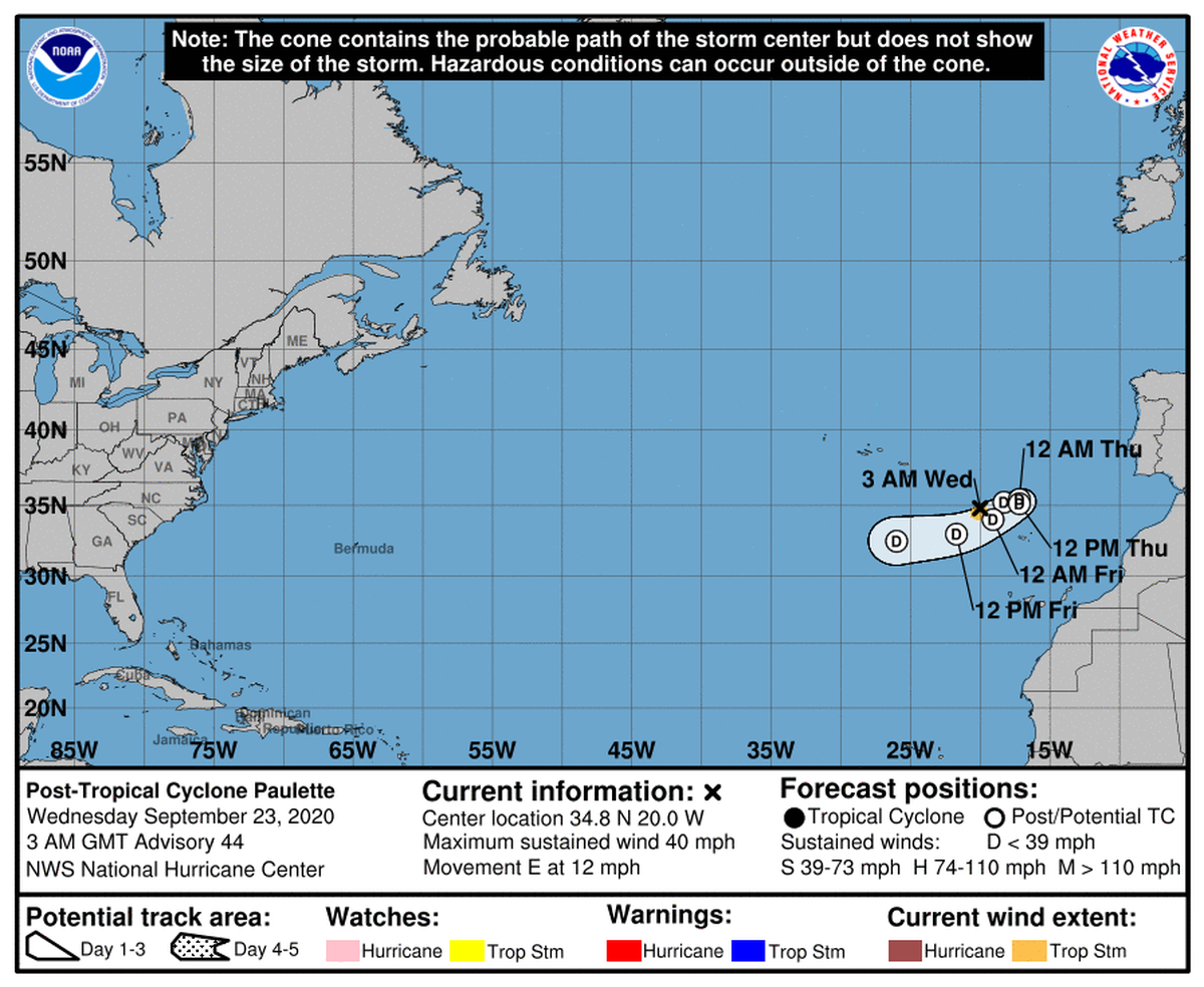 Tropical Storm Paulette is expected to dissolve within the week.