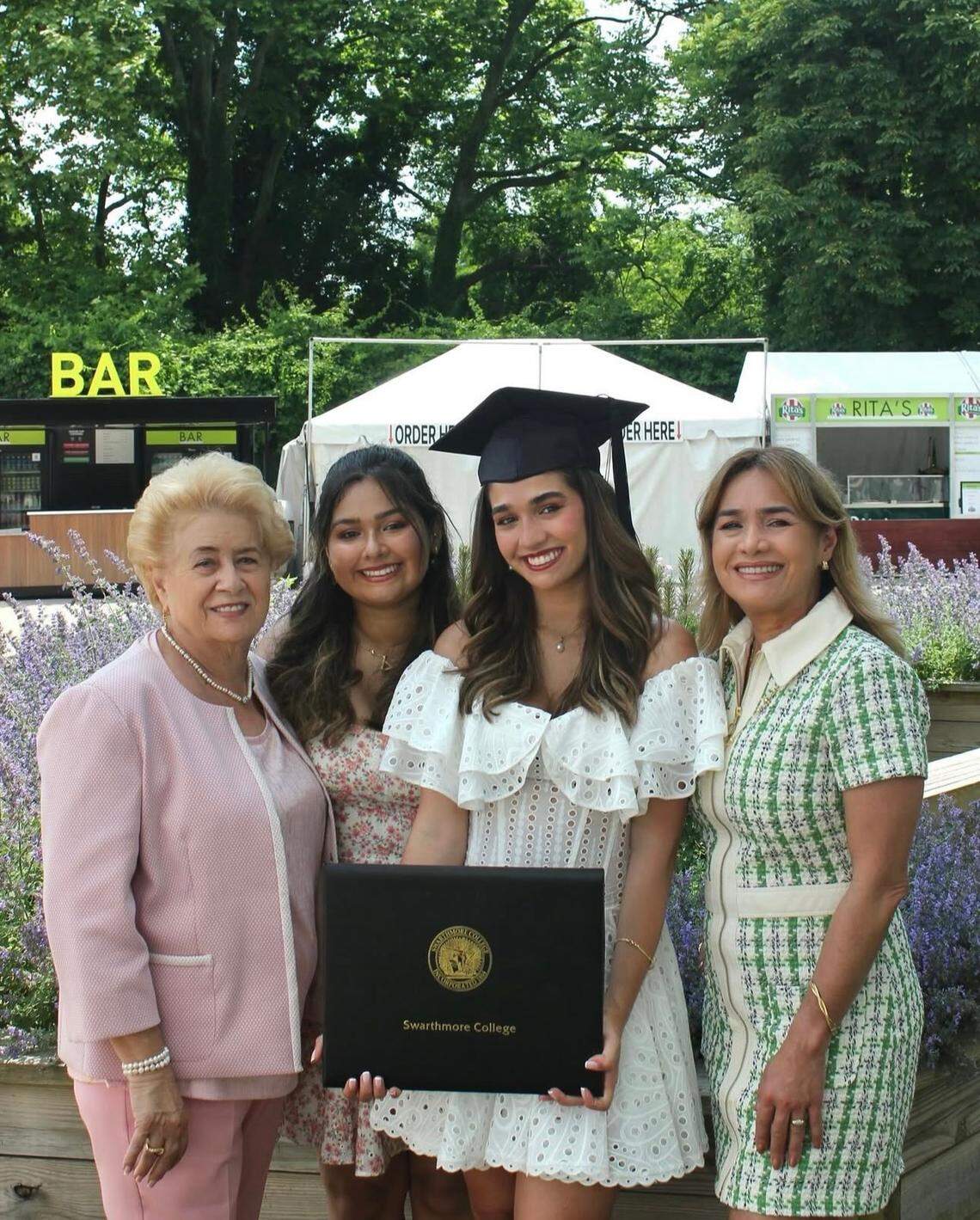 From left to right: Lolita Garcia (Alexia’s grandmother), Ariana Couyutas Duarte (Alexia’s younger sister), Alexia Couyutas Duarte (holding her 2024 graduation certificate from Swarthmore College in Pennsylvania in May 2024), Claudia Duarte (Alexia’s mother.)
