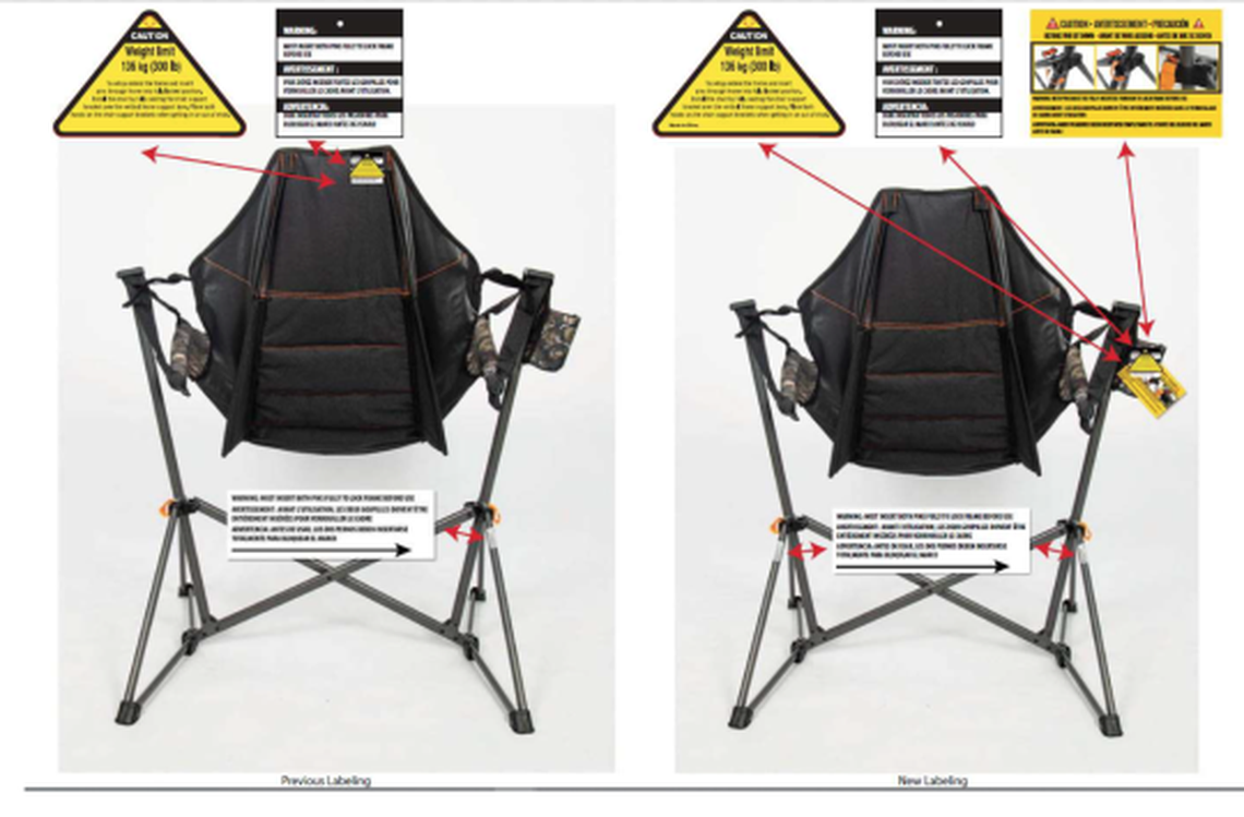 Where you’ll find the yellow tags on the recalled RIO chairs