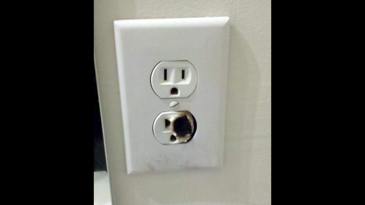 A burnt outlet from the Tik Tok #outletchallenge.
