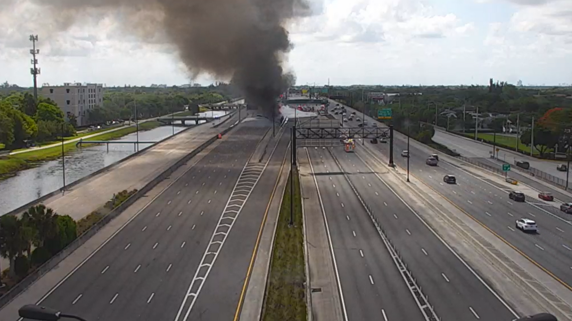 One person injured after tanker fire on I-595 East in Broward, cops say