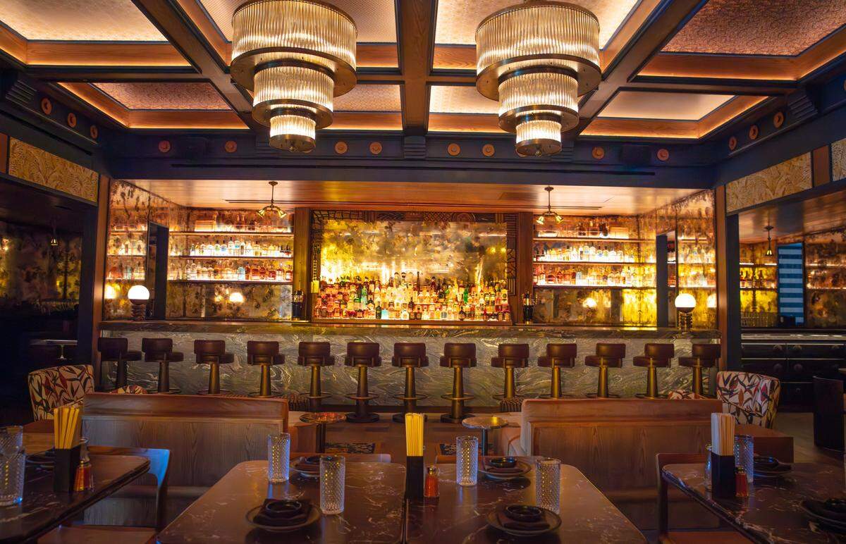 The glamorous bar at Double Knot restaurant in Wynwood.