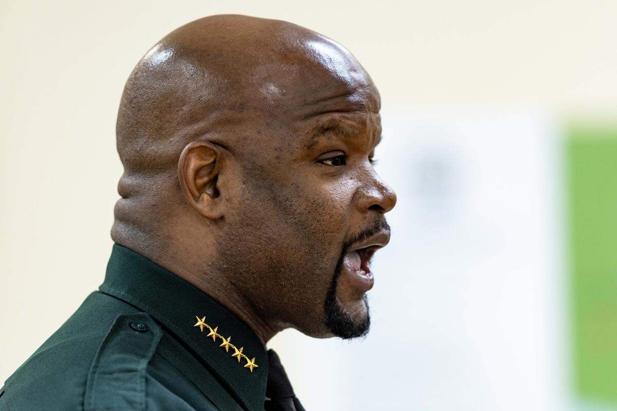 Broward County Sheriff Dr. Gregory Tony addresses the commission before a city budget meeting at West Park City Hall on Wednesday, September 17, 2025, in West Park, Fla.