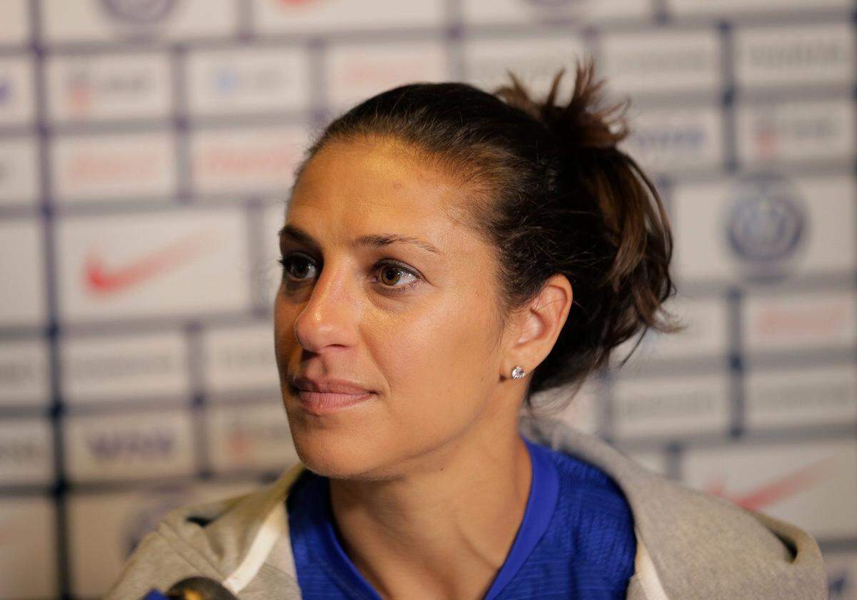Carli Lloyd, a member of the United States women’s national soccer team, speaks to reporters during a media day in New York, Friday, May 24, 2019.