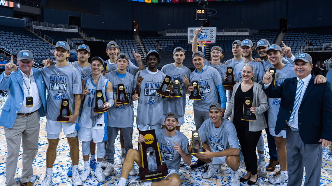 NSU men’s basketball survives thriller to secure second national title in three years