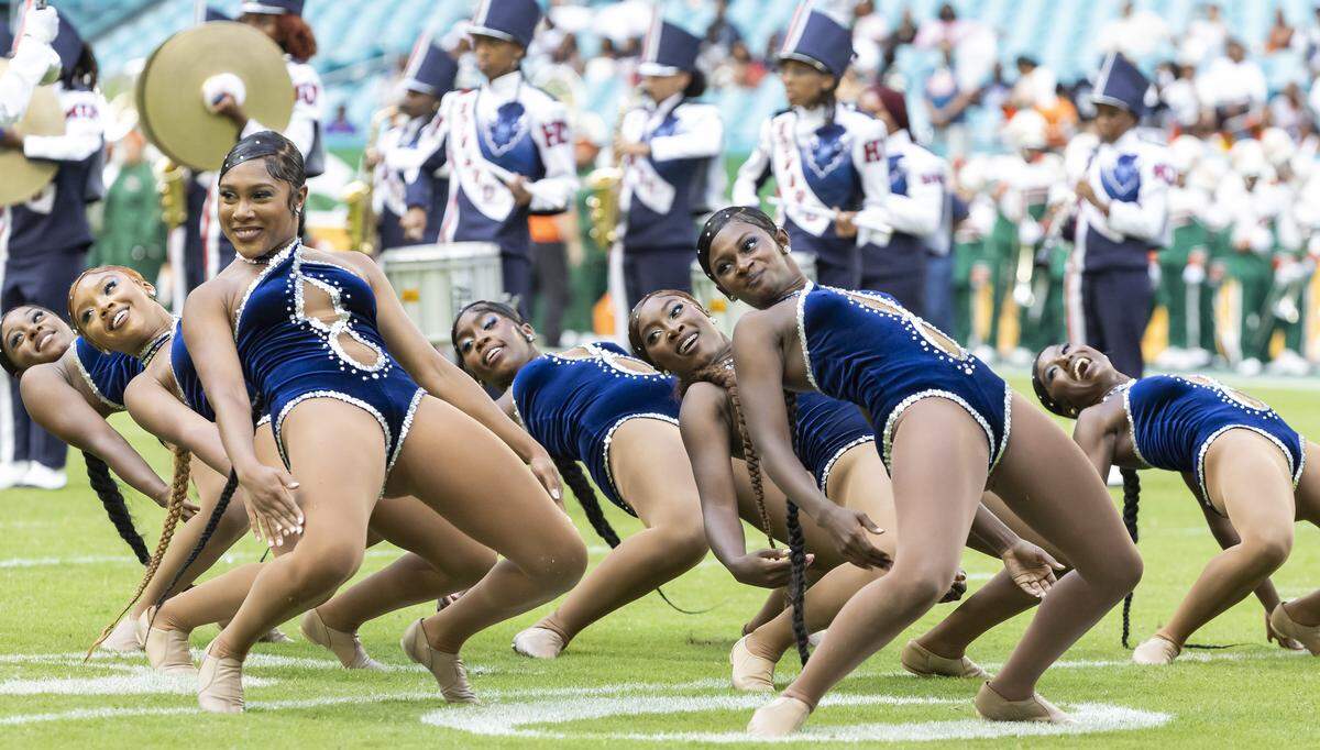 Showtime Marching Band performs during the halftime of the Orange Blossom Classic football game between Howard Bison and Florida A&M Rattlers at Hard Rock Stadium on Saturday, Aug. 30, 2025, in Miami Gardens, Fla.