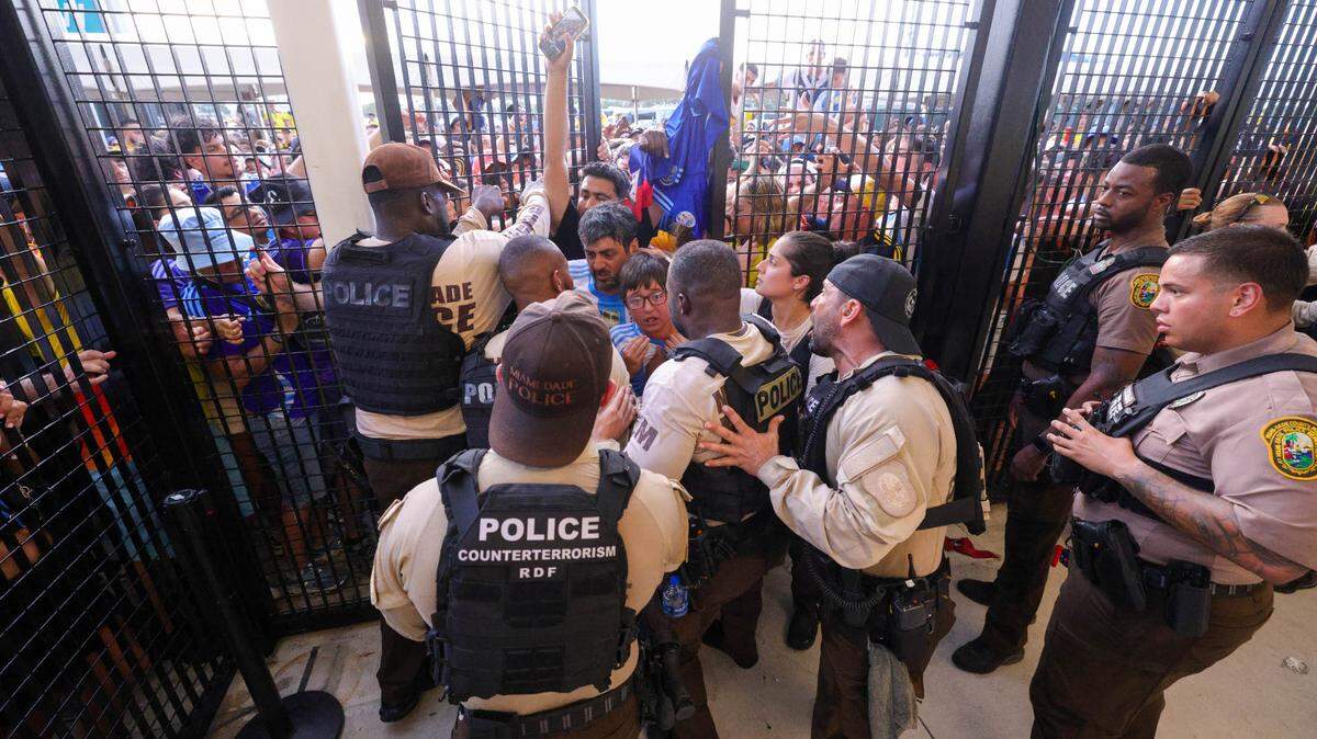 Fans rushed the gates before the Copa America final match between Argentina and Colombia at Hard Rock Stadium on July 14, 2024. (Nathan Ray Seebeck-USA TODAY Sports)