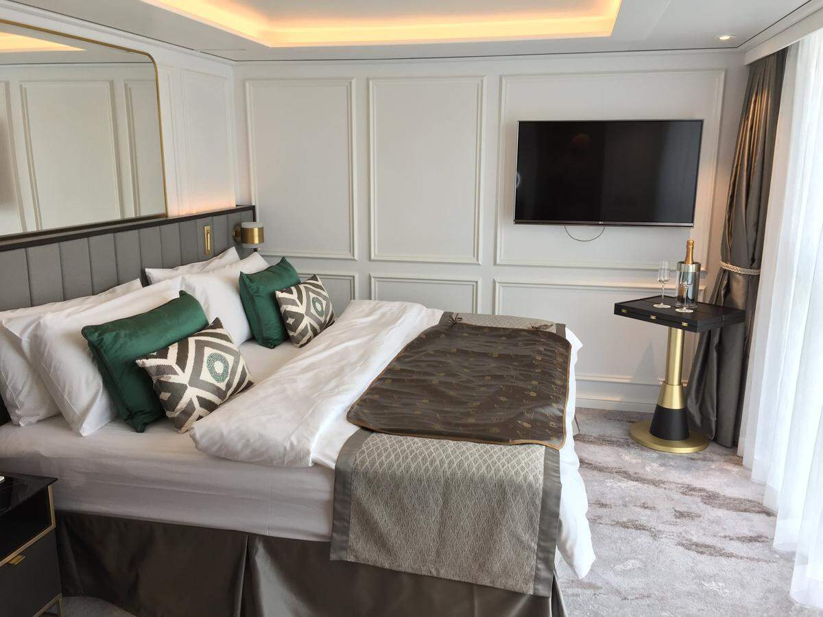 All the accommodations on the 106-passenger Crystal Bach are above water level and include a king-size bed, a walk-in closet, and a big picture window that opens as a balcony to the river.