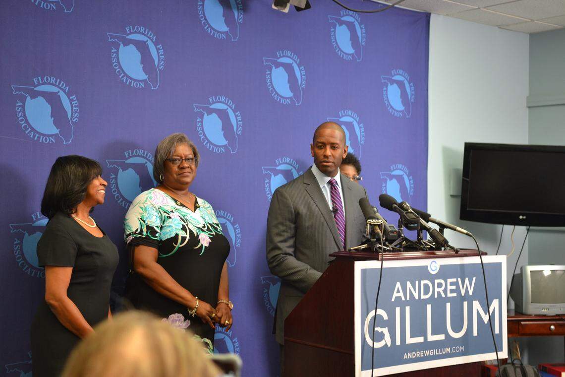 Democratic candidate for governor Andrew Gillum rolls out his education plan in a press conference in Tallahassee on Tuesday, Sept. 18, 2018.