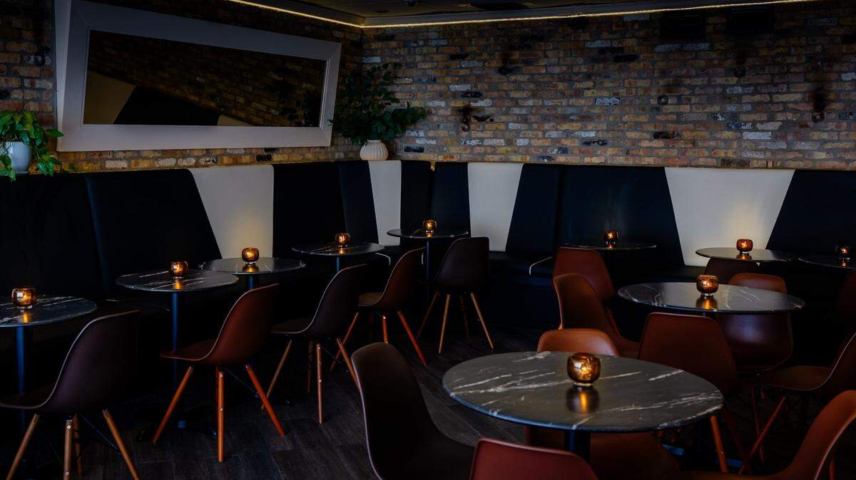 The elegant interior of Fluke, a crudo and cocktail bar now open in the original Macchialina space in Miami Beach.