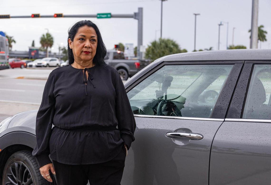 Cary Campria poses for a photo in front of West Flagler Street in July 2023. She was driving down that street when a man got out to yell at her at a stop light.