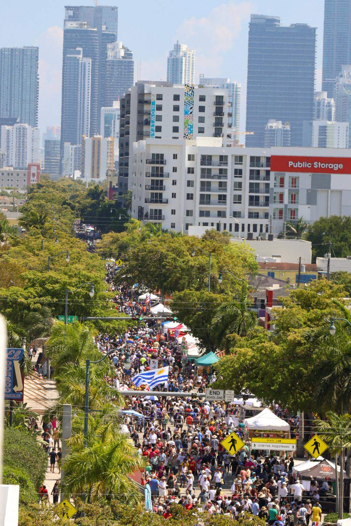 Big crowds fill the streets during the Calle Ocho Music Festival on Sunday, March 12, 2023.