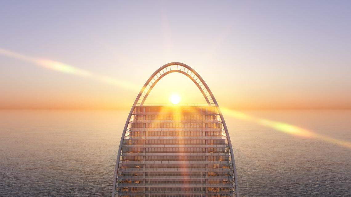 A rendering of one of the St. Regis Residences towers. The two 62-story towers will be the tallest in the city of Sunny Isles Beach.