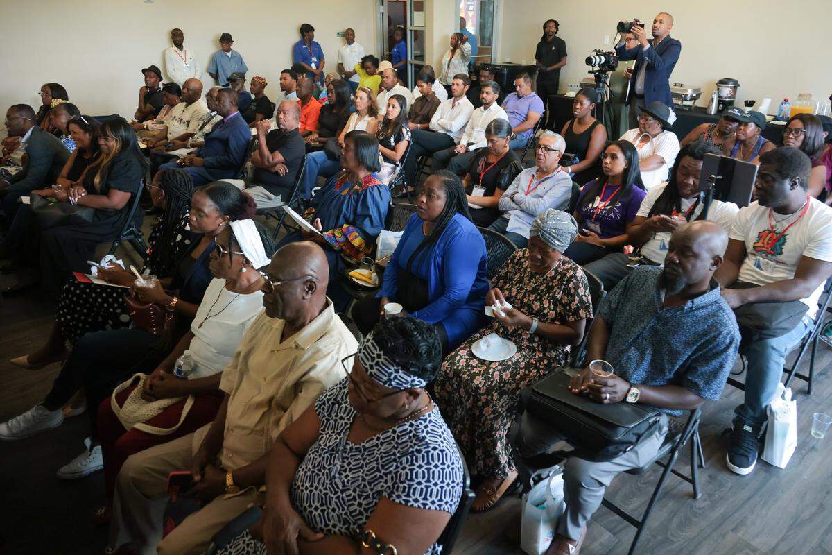 Small business owners and entrepreneurs attend a panel discussion with city officials during the City of North Miami District 4 Small Business Expo at the Joe Celestin Center at 1525 NW 135th St. in North Miami, Florida, Friday, August 22, 2025.