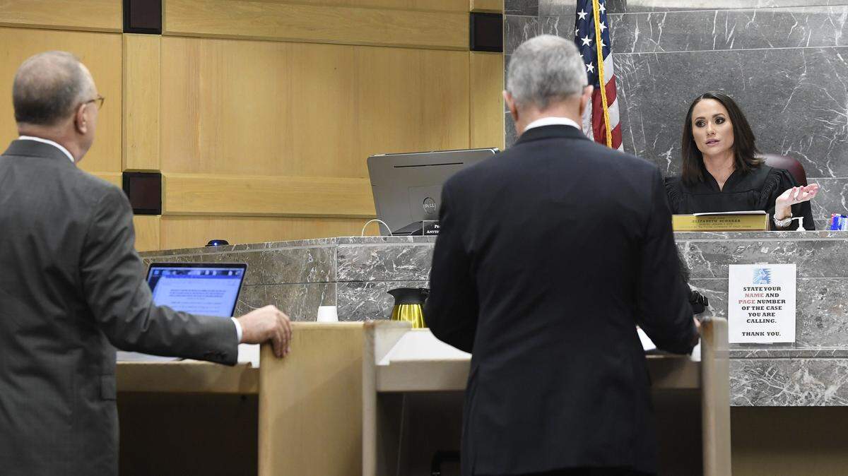 Circuit Judge Elizabeth Scherer asks questions of Special Assistant Public Defender David Frankel, left,  and Assistant State Attorney Steven Klinger during a court hearing on June 8. Scherer on Thursday ordered the release of carefully redacted statements Parkland gunman Nikolas Cruz made to police following the Feb. 14 shooting at Marjory Stoneman Douglas High School.
