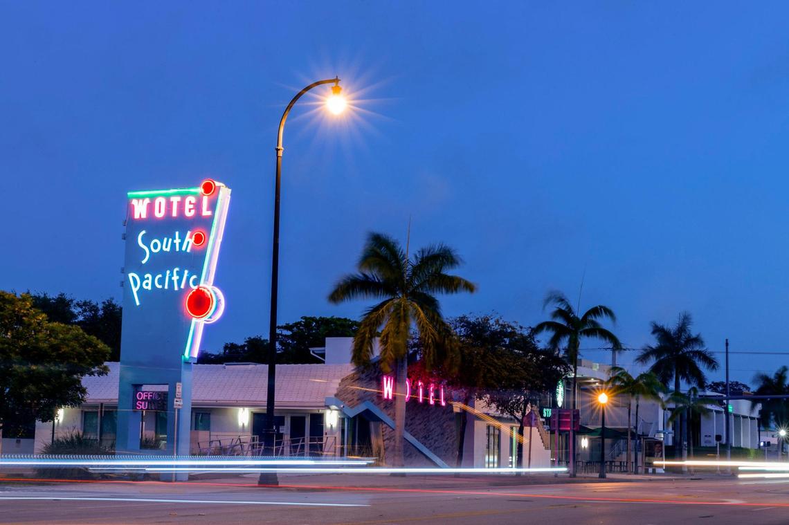 Developer Avra Jain restored the classic South Pacific Motel in Biscayne Boulevard’s Miami Modern historic district and turned it into offices for an ad agency. She also flipped the “M” on its two signature neon signs to spell “Wotel,” indicating the property’s new use as work space.