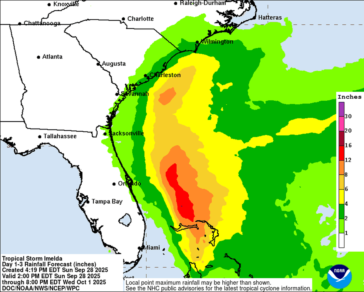 Florida is now expected to see very little wind and rain from Tropical Storm Imelda, which is predicted to stay far offshore.