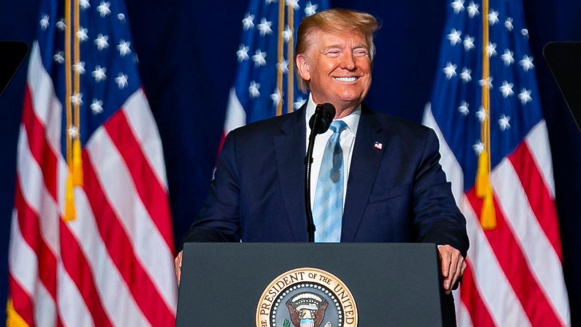 President Donald Trump speaks during his Evangelicals for Trump rally at the King Jesus International Ministry in Miami, Florida, on Jan. 3, 2020.