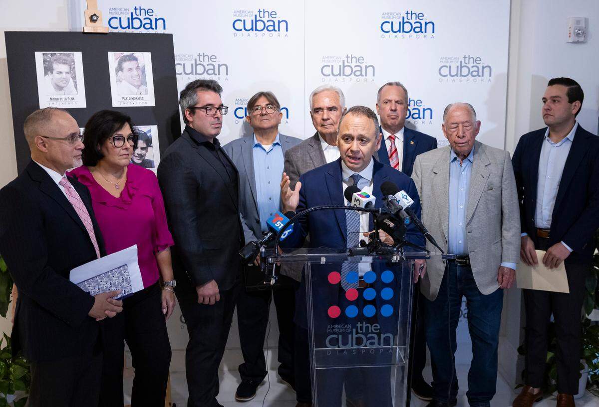 Founder of Inspire America Foundation and attorney Marcell Felipe speaks during a press conference at the American Museum of the Cuban Diaspora on Tuesday, Sept. 24, 2024, in Miami, Fla. Members of the Florida Bar called on local and state authorities to indict retired Cuban colonel Luis Raúl González-Pardo, who is residing in the United States, for his alleged role in the 1996 shoot-down of two civilian planes over the Florida Straits that killed four Miamians.