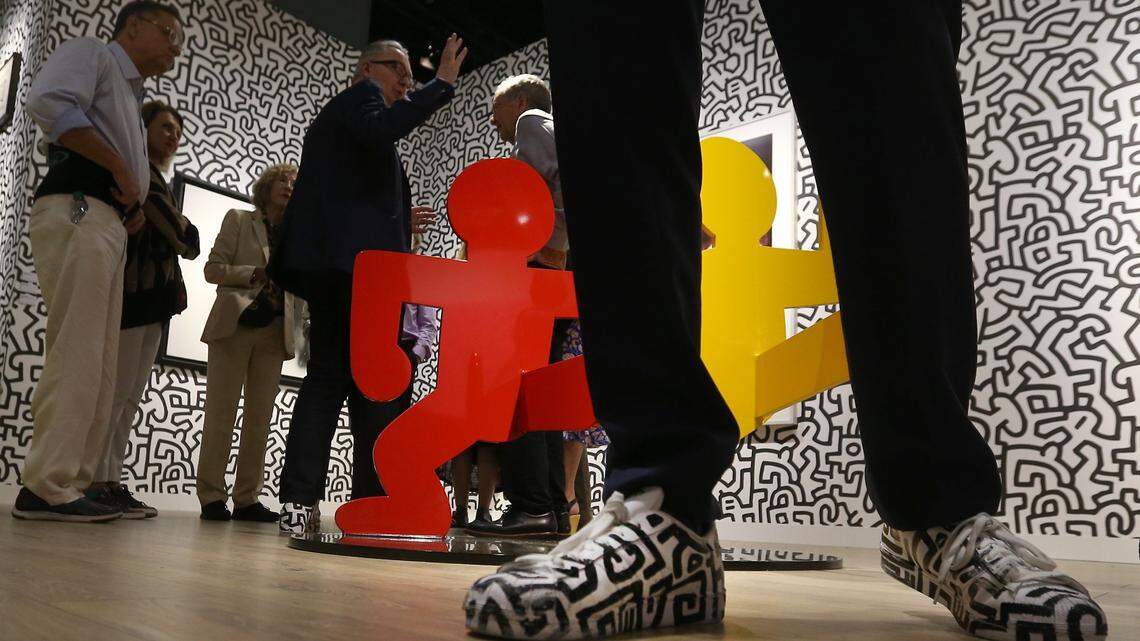Emilio Steinberger’s shoes match the Keith Haring work at the Levy Gorvy space during Day 1 of the annual Art Basel Fair at the Miami Beach Convention Center on Wednesday December 5, 2018.