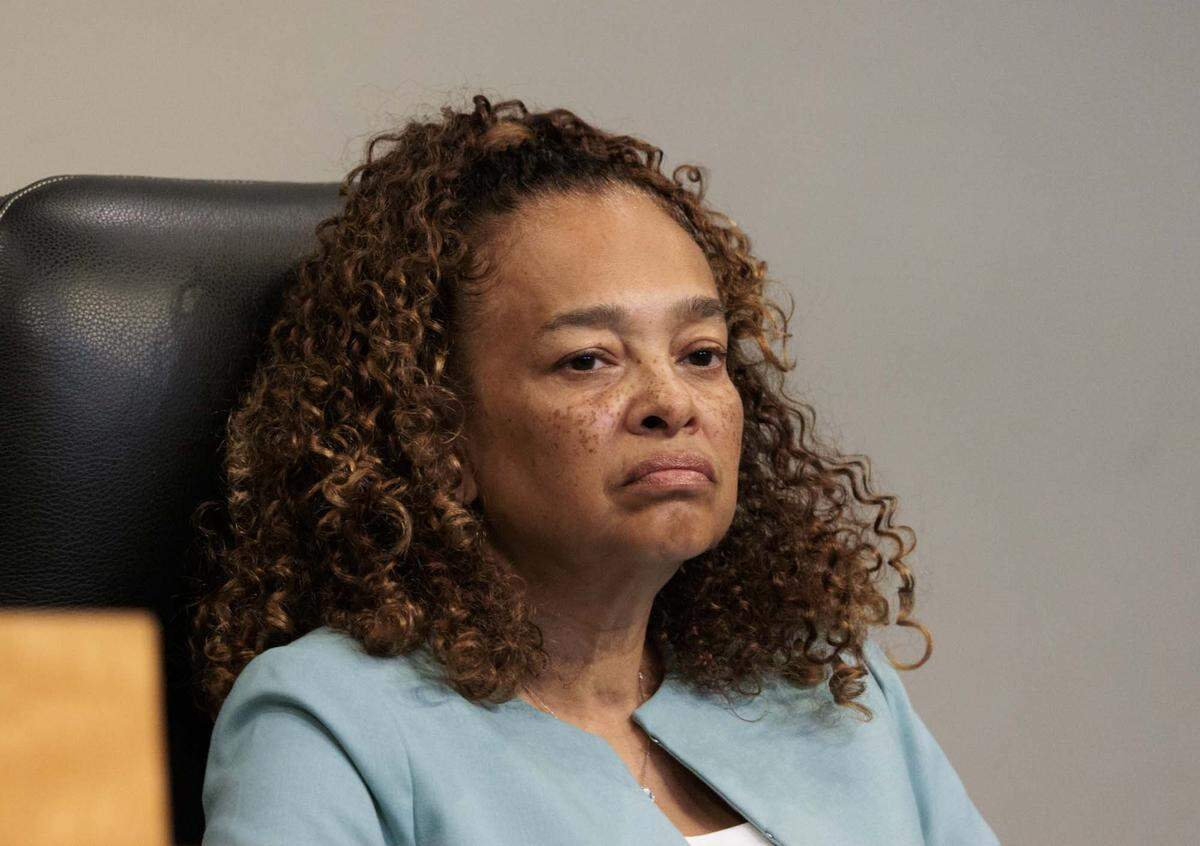 Commissioner Christine King sits after Mayor Eileen Higgins took over as meeting chair during a Miami City Commission meeting on Thursday, May 14, 2026, at Miami City Hall in Miami, Fla. Mayor Higgins' $450 million bond for police and fire stations was discussed.