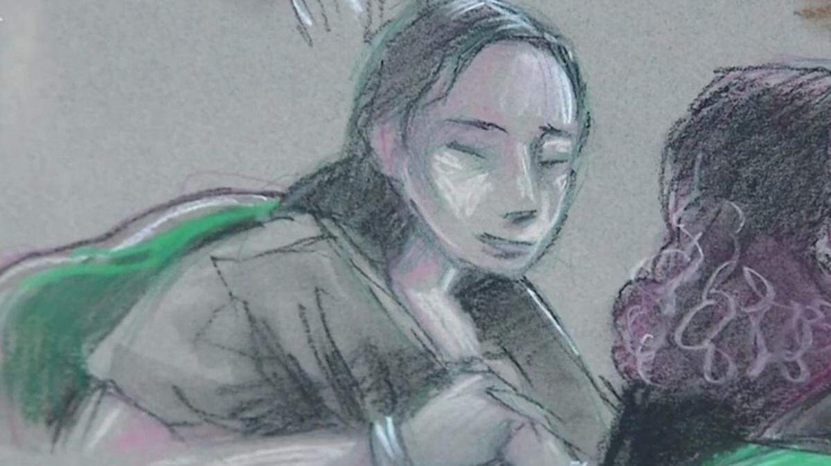Court rendering of Yujing Zhang at her pretrial detention hearing Monday, April 8, 2019.