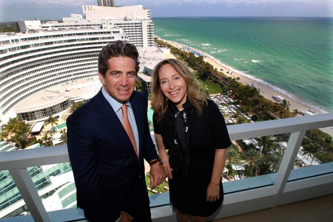 Jeffrey Soffer, (left) and his sister Jackie Soffer, (right). In this file photo from April 4, 2014, Jeffrey, was the chairman and Jackie, was the principal, of the family owned Turnberry Associates, which owns the Fontainebleau, Aventura Mall, and Turnberry Resort. This photo was shot at the Fontainebleau on Miami Beach. The siblings now run things separately. Jeffrey is owner of Fontainebleau. Jackie is chairman and CEO of Turnberry Associates.