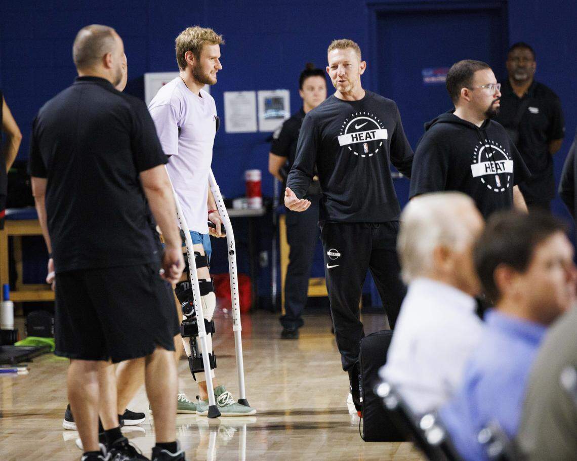 Florida Panthers Captain Aleksander Barkov watches the second day of Miami Heat Training Camp on Wednesday, Oct. 1, 2025, at Florida Atlantic University in Boca Raton.