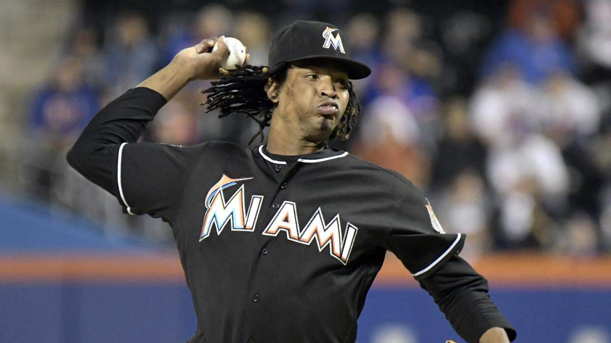 Miami Marlins pitcher Jose Urena delivers the ball to the New York Mets during the first inning of a baseball game Friday, Sept. 28, 2018 in New York.
