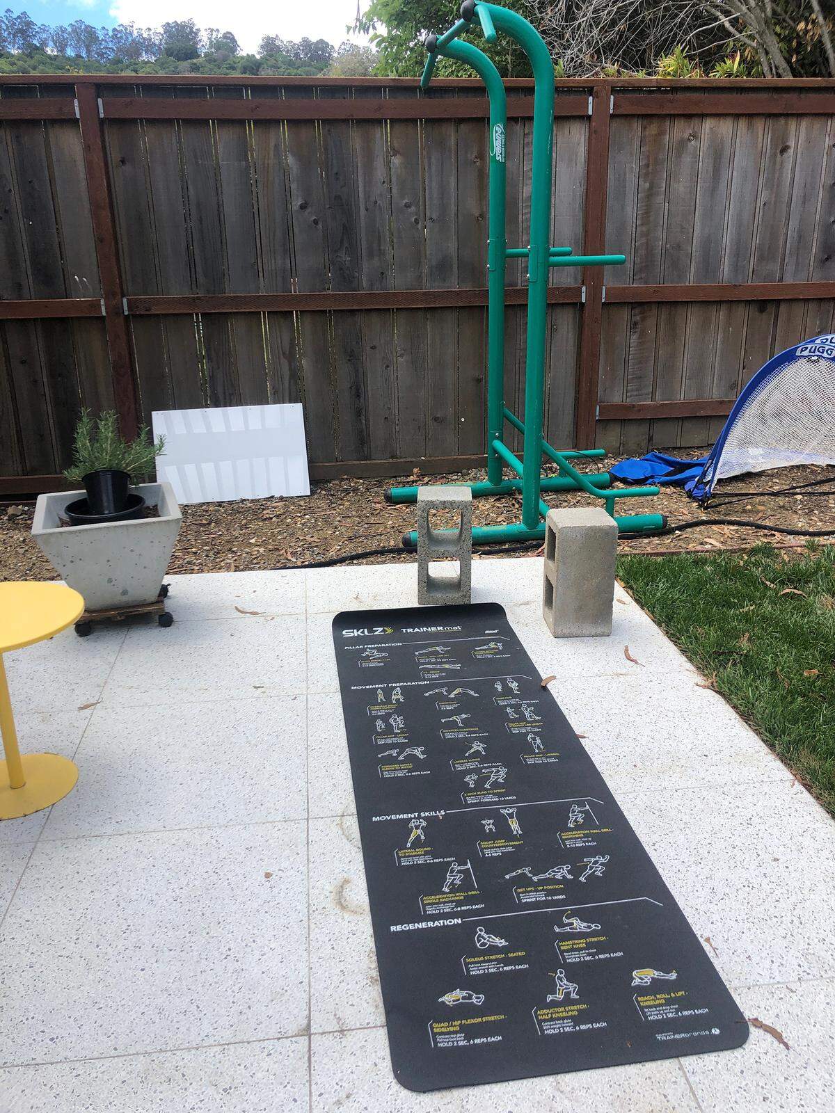 IMG Academy senior soccer player Erich Miller’s home set up in California features blocks he passes off of.