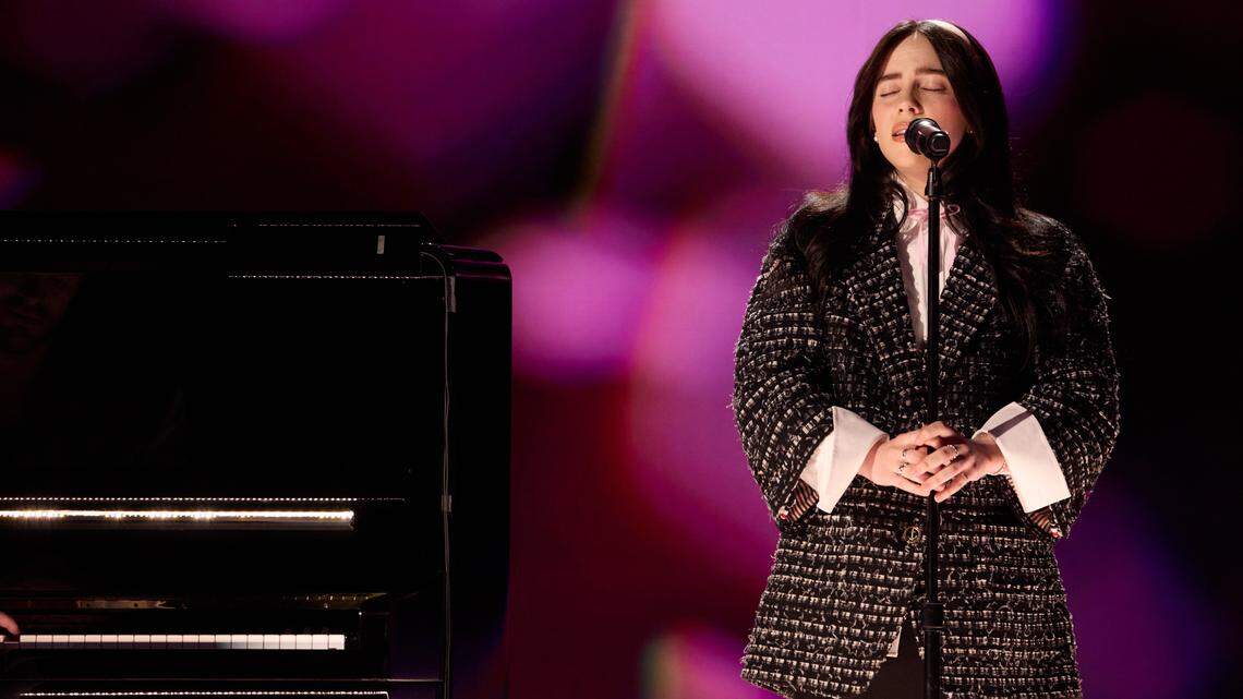 Billie Eilish performing onstage during the live ABC telecast of the 96th Oscars® at the Dolby® Theatre at Ovation Hollywood on Sunday, March 10, 2024. (Photo by A.M.P.A.S. via Sipa USA) *** Press photos for editorial use only (excluding books or photo books). May not be relicensed or sold. Mandatory Credit ***