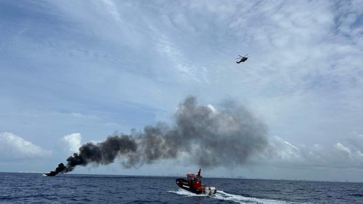 A photo of the vessel that caught on fire off Key Biscayne Sunday morning.