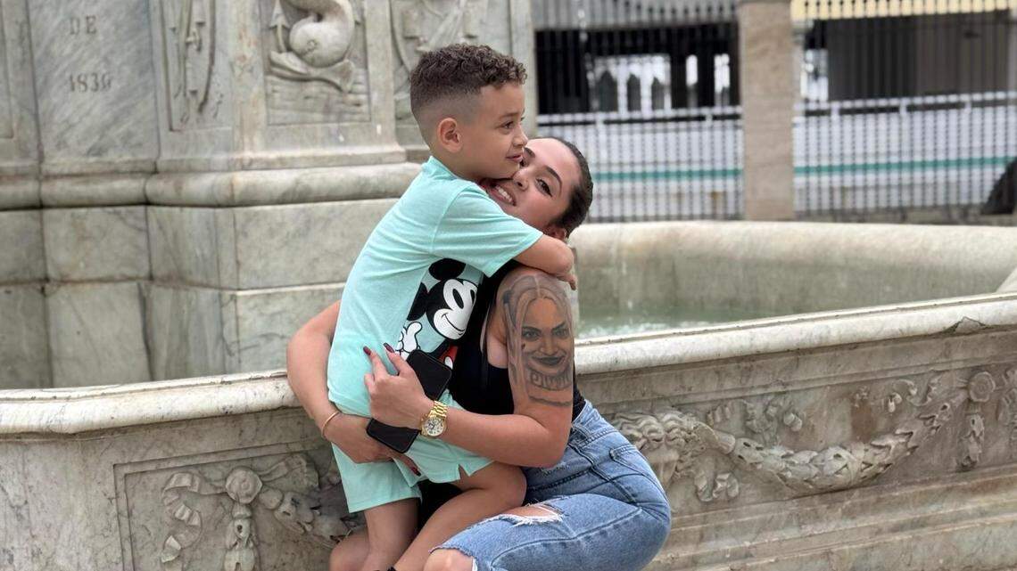 Gleydys Sardá and her 6-year-old son during a recent trip she made to Havana to spend time with him. Sardá, a permanent resident living in Broward, is still waiting for approval of an immigrant visa, which will enable him to travel to the United States. But a recent travel ban suspended immigration visas for families like hers.