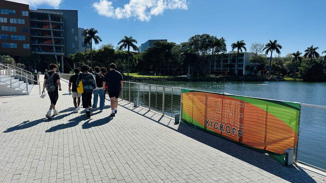 The quiet UM campus along Lake Osceola on Friday morning Jan. 9, 2026, will soon bustle with activity as classes start on Monday. But there was a buzz during Cane Kickoff thanks to the Hurricanes win over Ole Miss at the Fiesta Bowl Thursday night for a spot in the championship game on Jan. 19.