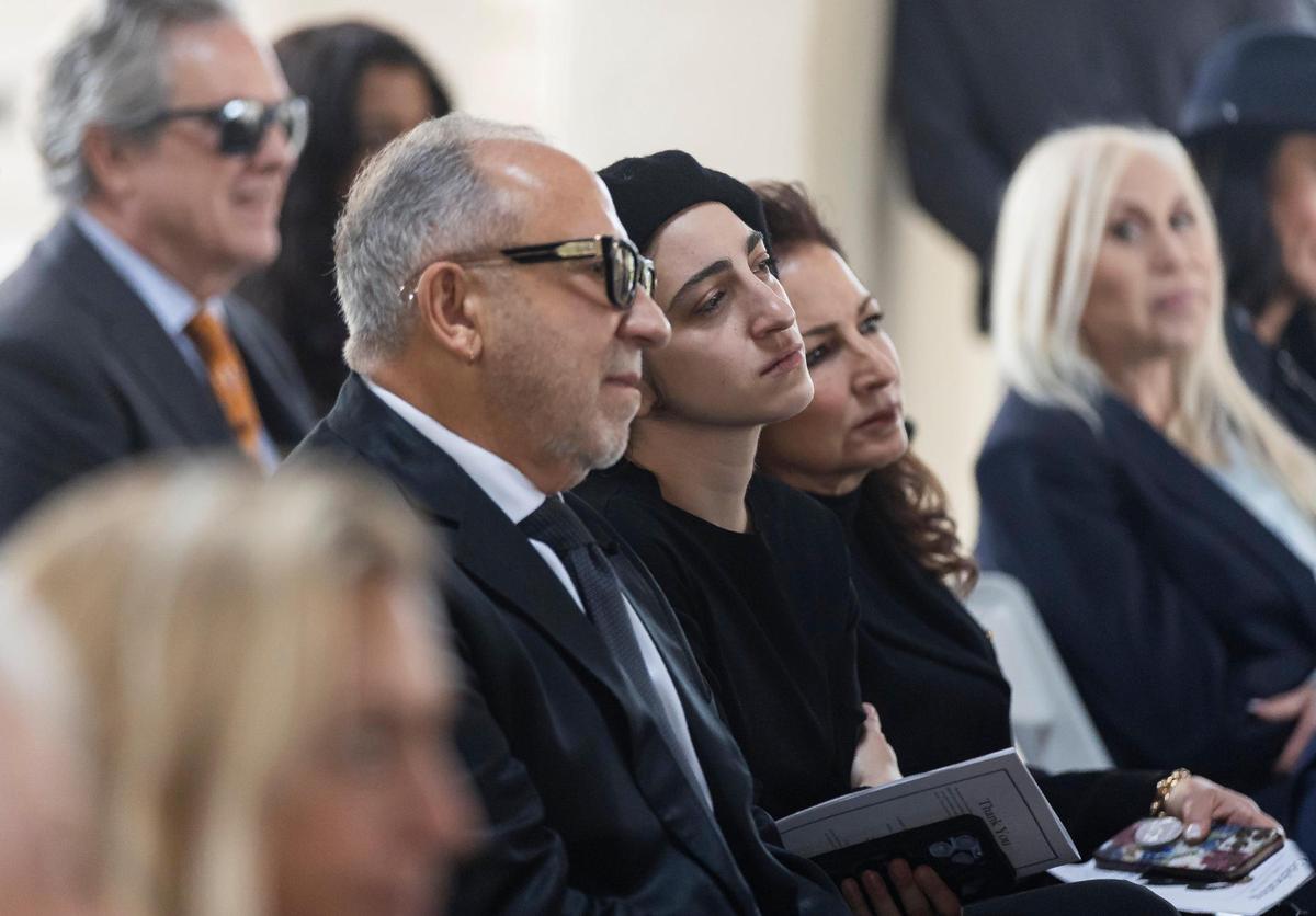 From left to right: Emilio Estefan, Emily Estefan, and Gloria Estefan attend the funeral service of Sam Moore at Lakeside Memorial Park and Funeral Home on Friday, Jan. 17, 2025, in Doral, Fla. Moore, the R&B singer from the famed 1960s duo Sam & Dave, died on Friday, Jan. 10, at the age of 89.