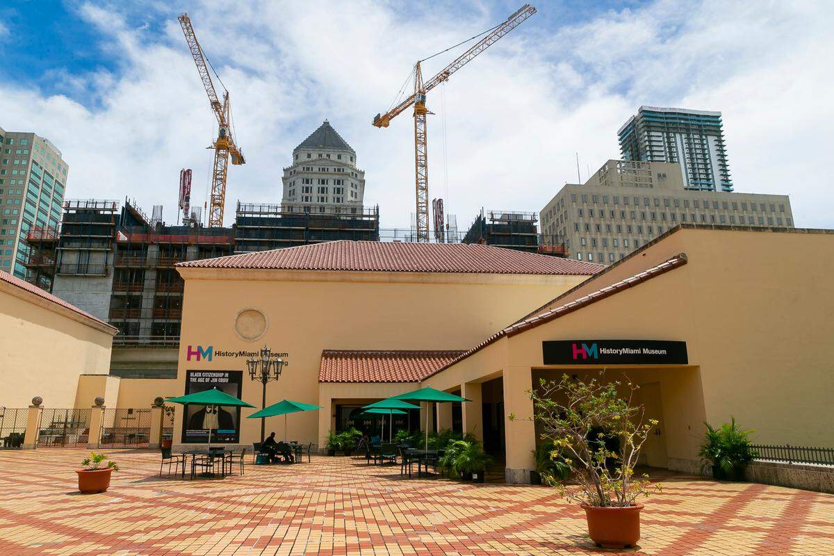 One of HistoryMiami’s two buildings on the elevated plaza level of downtown’s Miami-Dade Cultural Center was formerly home to the Miami Art Museum, now the Perez Art Museum Miami.