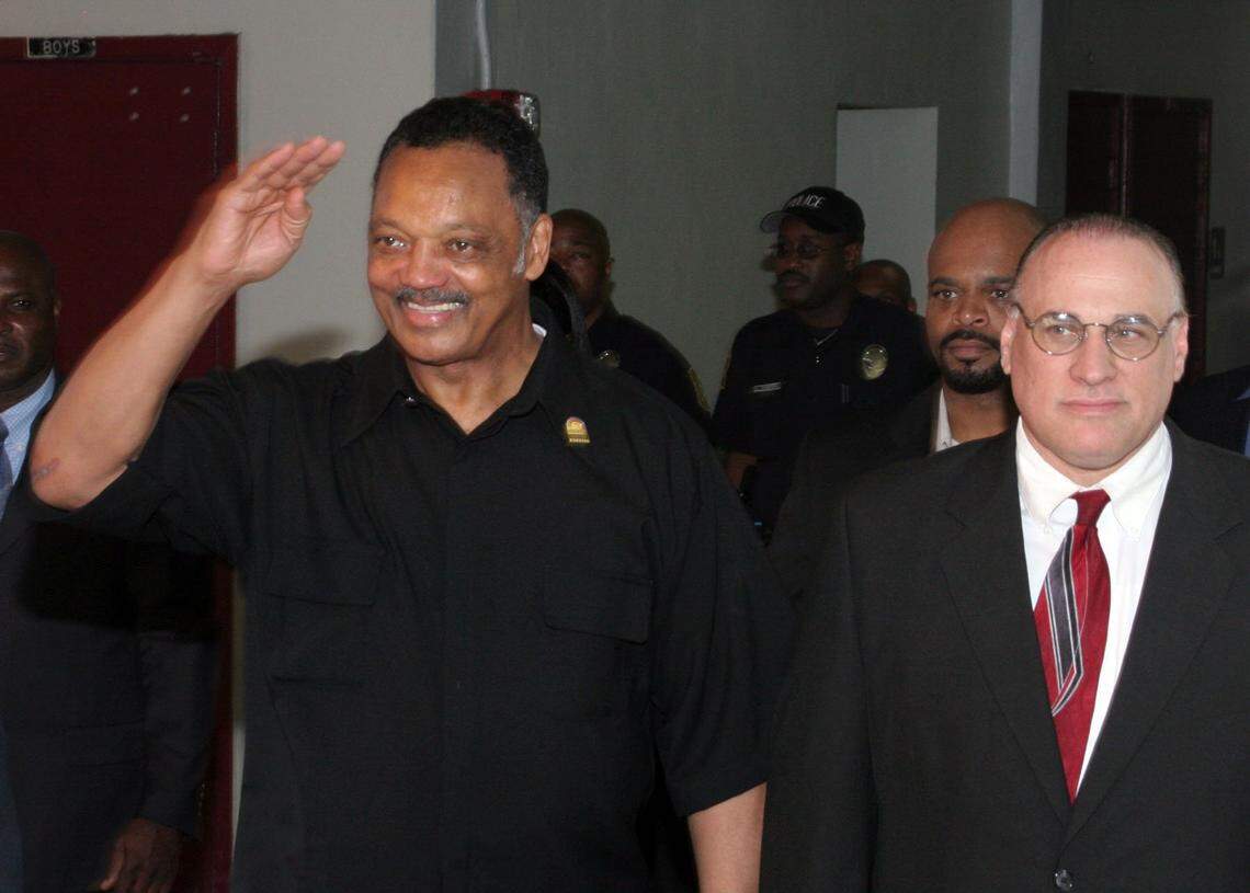 In 2007, the Rev. Jesse Jackson with Norland High Vice Principal Mark Soffian,