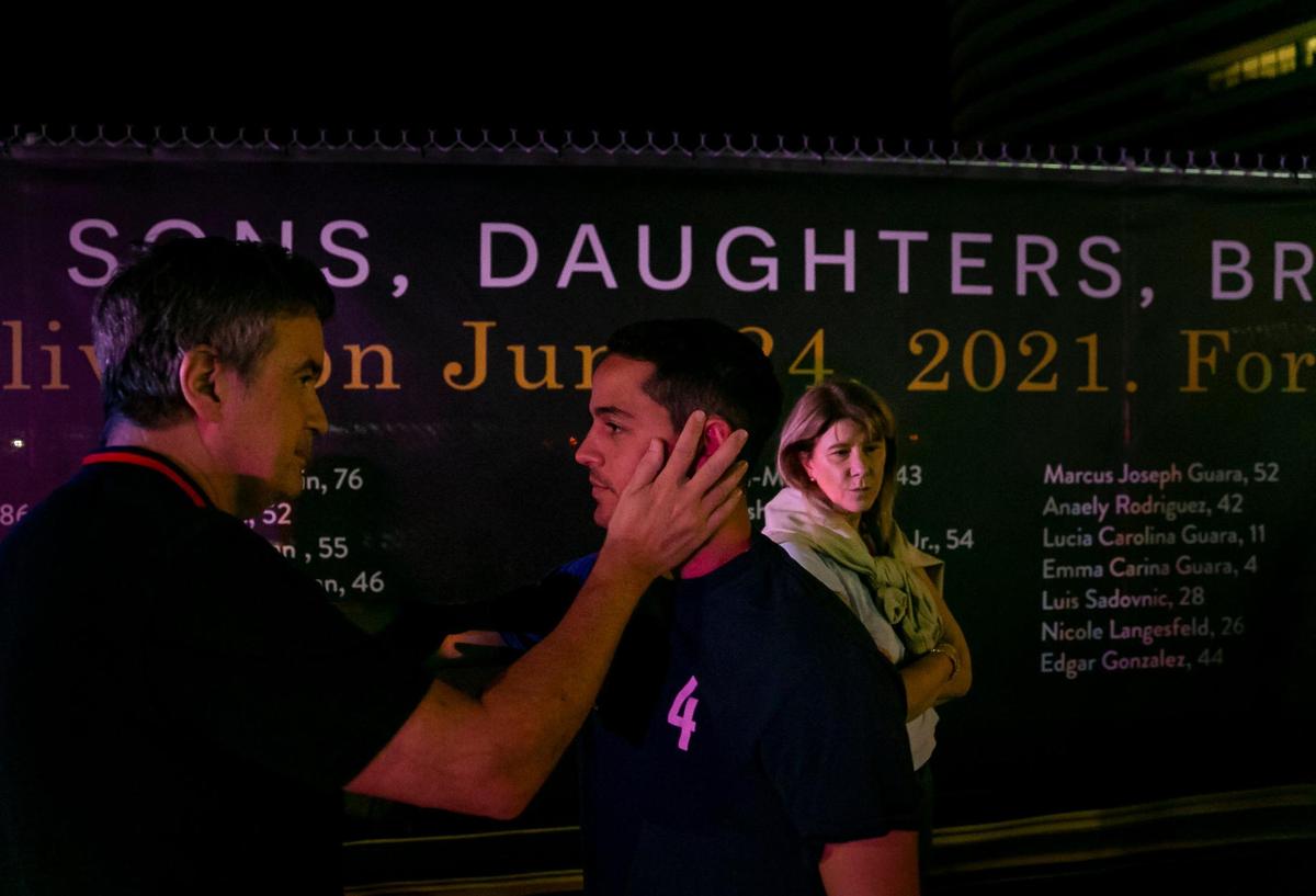 Martin Langesfeld, the brother of the late Nicole Langesfeld, arrives at the site of the former Champlain Towers South condo on Thursday, June 23, 2022, in Surfside, Fla.