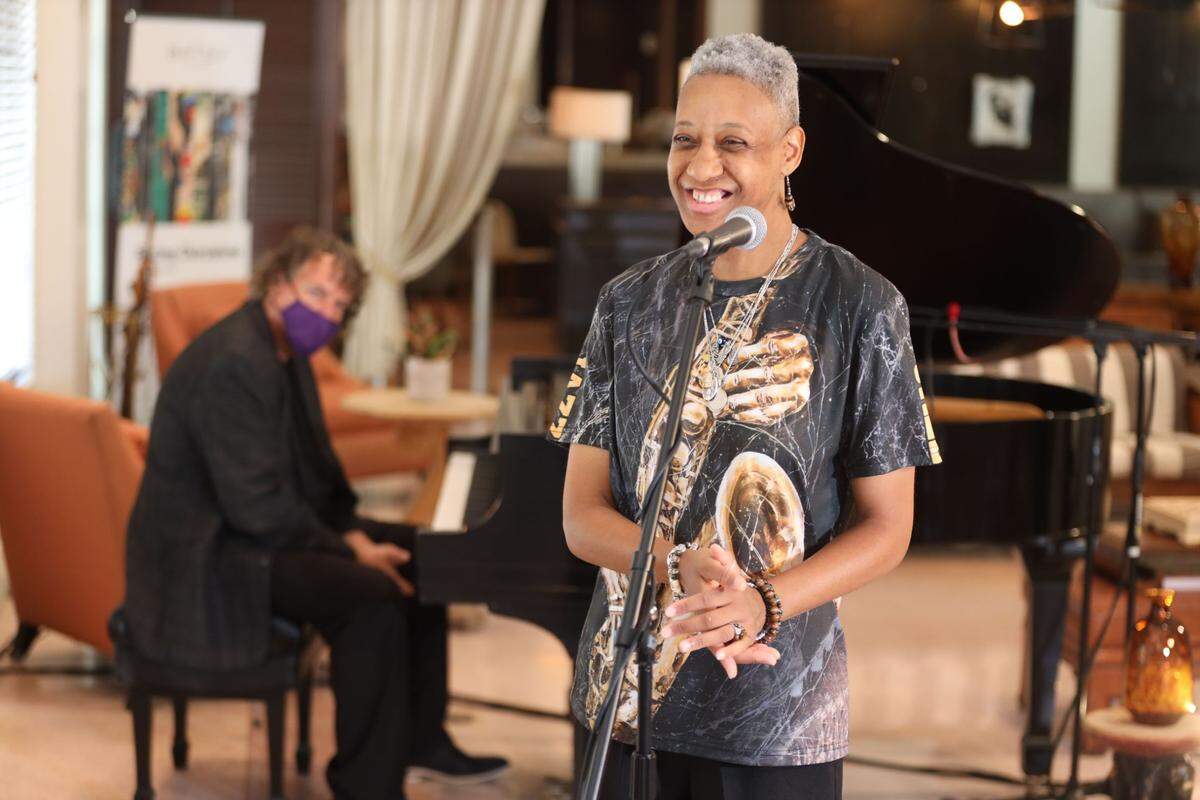 Overtown’s Rebecca “Butterfly” Vaughns, acclaimed word poet, at The Betsy Hotel.