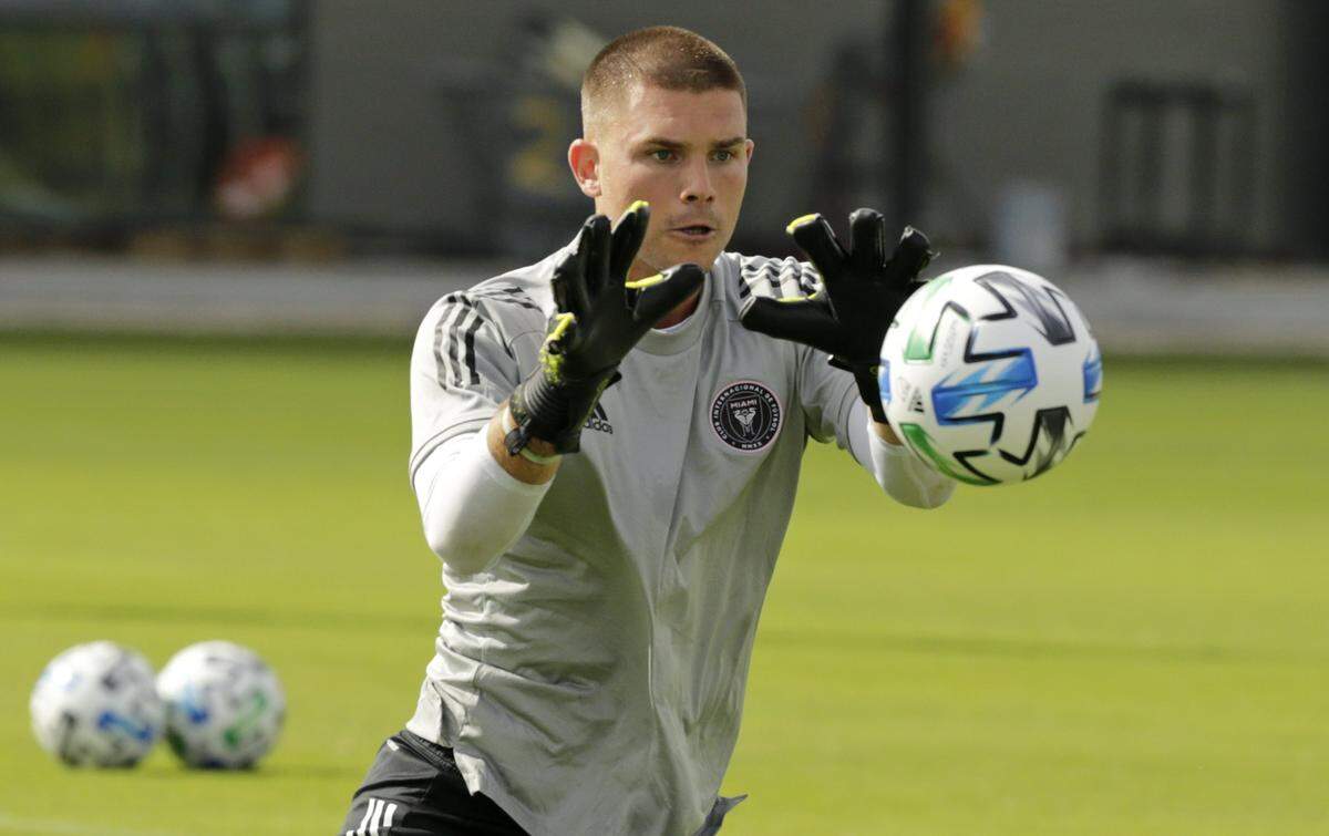 Inter Miami CF goalkeeper John McCarthy runs drills during MLS soccer training camp at Lockhart Stadium on Tuesday, February 11, 2020 in Fort Lauderdale.
