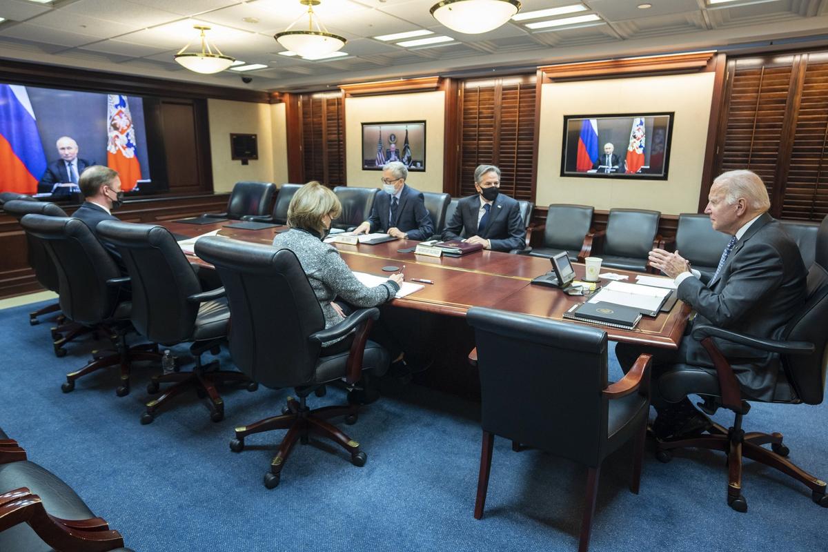 In a historic video summit, President Biden and President Putin discuss the issue of how the “mute” button works.