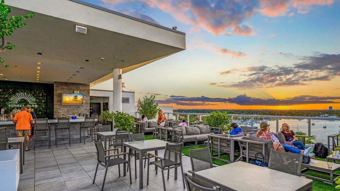 The new Sunset Club Rooftop Bar & Lounge offers great views of the sunset.