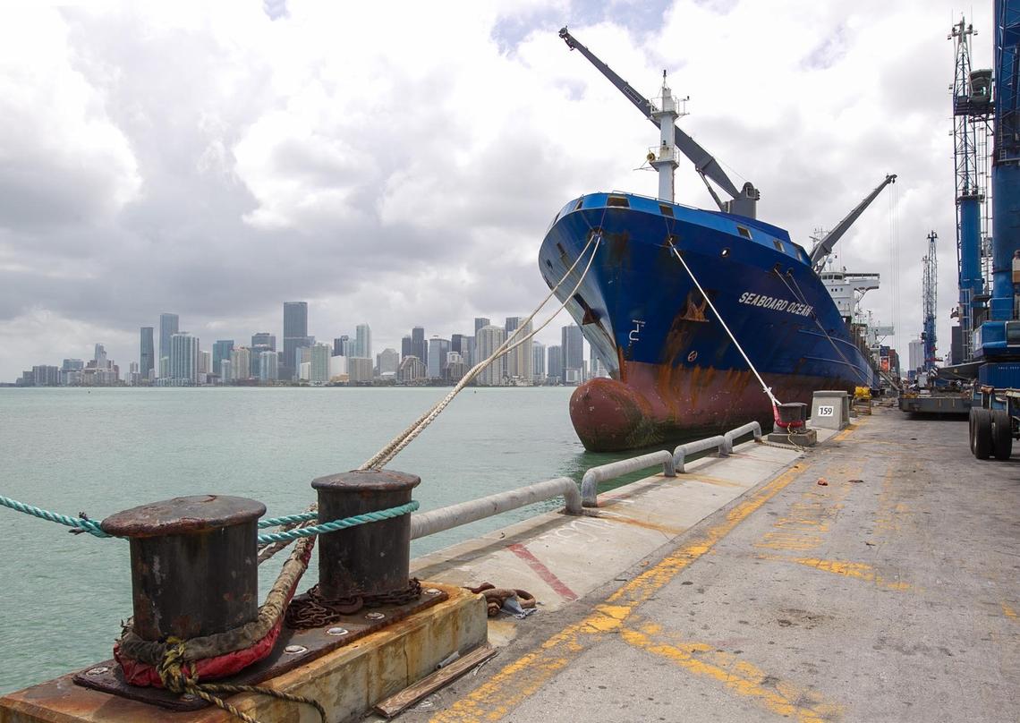 The Seaboard Ocean waits to be loaded for a trip to the Eastern Caribbean from PortMiami.