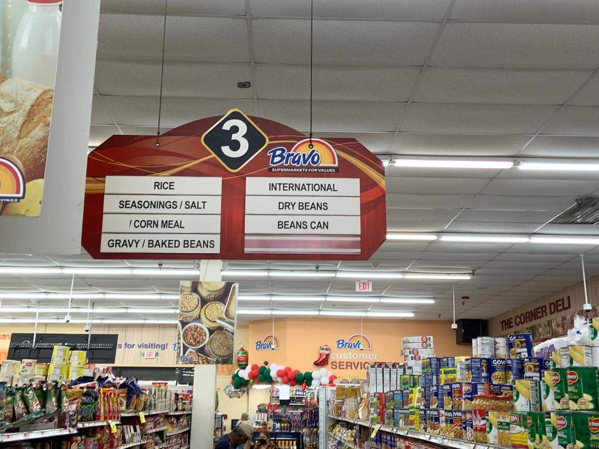 There was an problem inside a food product in this aisle at a Bravo Supermarket.