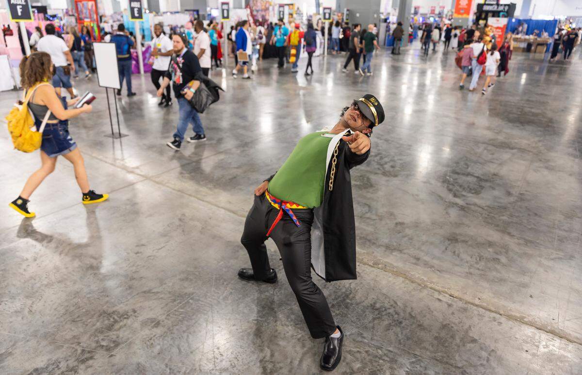 Julian Alix, 26, cosplays as Jotaro Kujo from “JoJo’s Bizarre Adventure” during Florida Supercon 2023 on in Miami Beach, Fla.